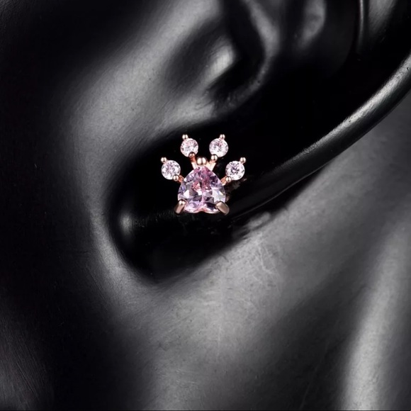 Rose Gold Paw 🐾 Stud Earrings - Picture 2 of 5